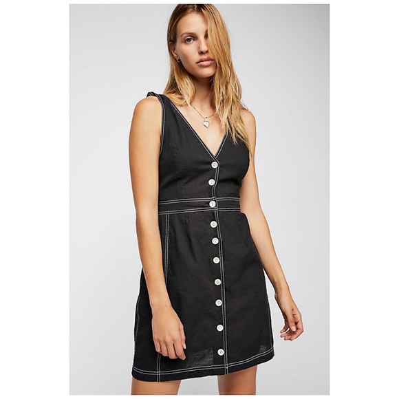Free People Dresses & Skirts - Free People Dress Cotton Tie Strap Black Buttons